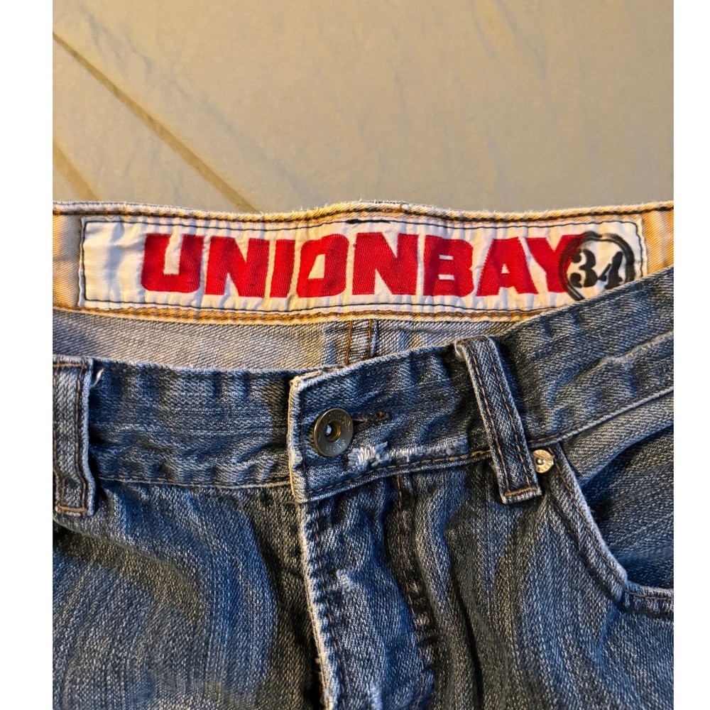 Unionbay Mens Distressed Straight Leg Blue Denim Jeans 34x34 Vintage Y2K Style - Picture 5 of 13
